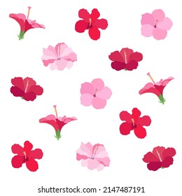 Beautiful hibiscus flowers Vector set of blooming tropical floral for holiday invitations, greeting card and fashion design Tropicania and exoticism