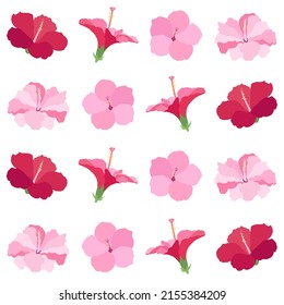 Beautiful Hibiscus Flowers Vector Set Of Blooming Tropical Floral For Holiday Invitations, Greeting Card And Fashion Design Tropicania And Exoticism