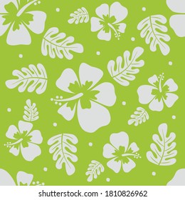 beautiful hibiscus seamless pattern with green background