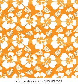 beautiful hibiscus seamless pattern with line and orange background