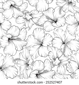 Beautiful hibiscus seamless pattern for your design. Vector illustration.