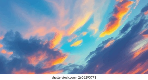 Beautiful and High-Quality Sunset Sky with a Multicolored Cloudscape, Optimized for Architectural Visualization and Digital Art