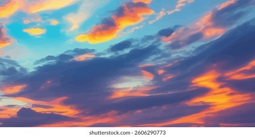 Beautiful and High-Quality Sunset Sky with a Multicolored Cloudscape, Optimized for Architectural Visualization and Digital Art