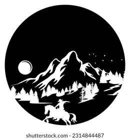 Beautiful hill round letter logo with horse cowboy Abstract Monogram Symbol Vector Template. Monogram logo for game with line shape style design on geometric graphic logo design background 