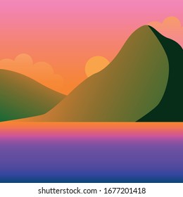 Beautiful hills at in the evening. Adventure and forest purple mountain landscape. Abstract vector illustration eps. 10