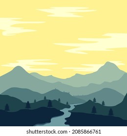 Beautiful hills mountain scenery vector design