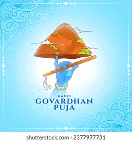 beautiful hindu festival govardhan puja greeting background design vector. Translation: Goverdhan Puja means worship of Govardhan mountain.
