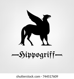 Beautiful hippogriff  icon in black color. Vector illustration in flat style isolated on a light background useful for logo, sign, emblem or symbol graphic design. Mythical creatures collection.