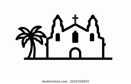 Uma bela igreja histórica com um ícone de palmeira na paisagem da cena