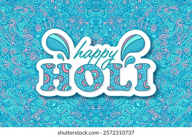 Beautiful Holi design with Blue Color theme, Bluish Detailed pattern with Happy holi text.