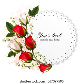 Beautiful holiday card with red and white roses. Vector.