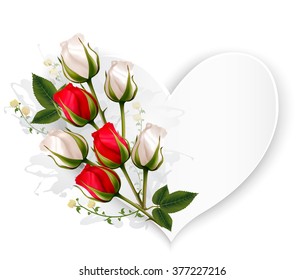 Beautiful Holiday Card With Red and White Roses. Wedding Invitation or Any Design Vector.