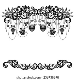 Beautiful Holiday Frame with Christmas Decorations (Vector). Patterned design