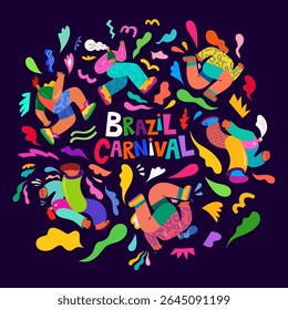 Beautiful holiday vector illustration with dancing people. Design for holiday celebration, Brazil Carnival or party
