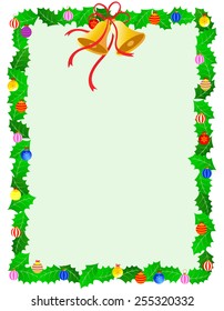 Beautiful holly xmas frame with holly leaves , christmas bells and decorative ornaments