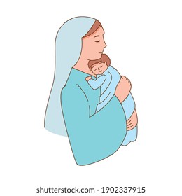 beautiful holy mary with baby jesus christ. vector illustration