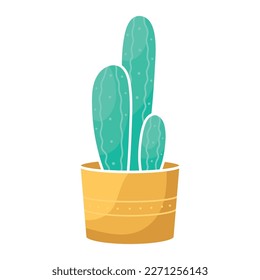 Beautiful home cactus. Indoor plant in a pot. Simple minimalistic flat illustration for sticker design, seed packaging, flower shop logo. Cute clipart for prints