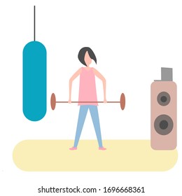 Beautiful with home fitness computer online on a white background. home quarantine