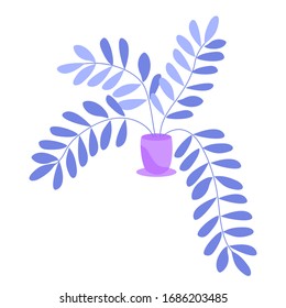 Beautiful home flower in a pot. Hand drawn simple flat house plant with leaves, interior decoration of an apartment and office. Stock vector illustration isolated on white background.