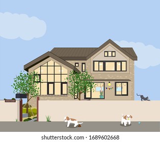 Beautiful home and relaxing day illustration set. harmonious, life, nature, animals. Vector drawing. Hand drawn style.