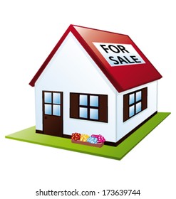 Beautiful home. For sale. Vector icon.