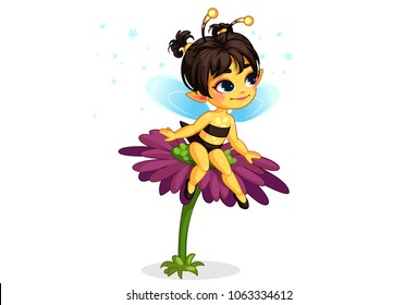 beautiful honey bee fairy sitting on the flower