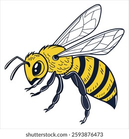 Beautiful honey bee flying on white background