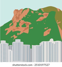 Hermosa Naturaleza del Rock del León de Hong Kong Vista de la ciudad Turismo Senderismo Lugar famoso Ilustración vectorial urbana 