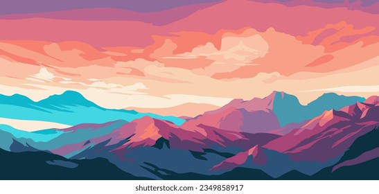 Hermoso Horizonte. Antecedentes abstractos. Montañas vectoriales. Colores suaves.