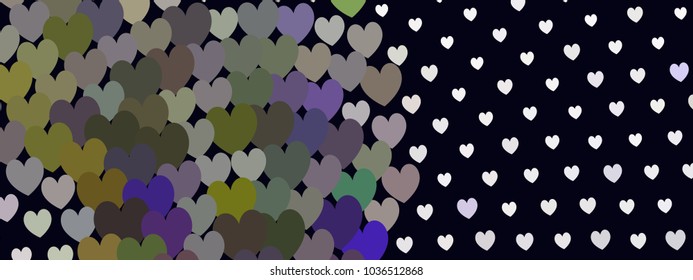 Beautiful horizontal background with an abstract pattern of hearts. The layout for greeting cards, Valentine Day cards, labels, tags, banners, flyers, ads. Vector clip art.