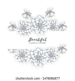Beautiful horizontal dahlia flower frame sketch style great for greeting card and invitation decoration