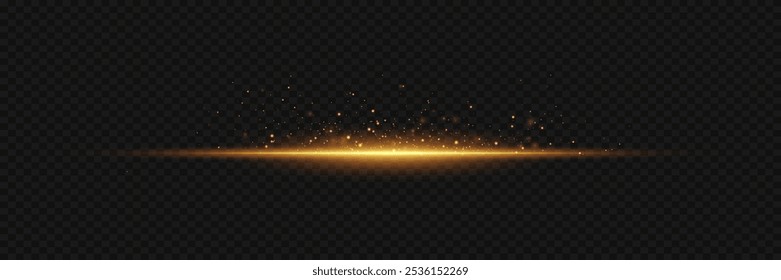 Beautiful horizontal flash of light. The glare of the light line. On a transparent background.