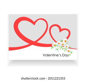 Hermosa plantilla horizontal de tarjetas de felicitación con corazones y maricas. Fondo de color. Fiestas, bodas, invitación de cumpleaños, Feliz Día de San Valentín, 14 de febrero. Ilustración vectorial, objetos aislados