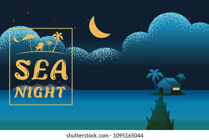 Beautiful horizontal Nature landscape. night scene landscape in Beach sea with villa  hotel seaside concept  Summer offers Vector texture style vector illustration.