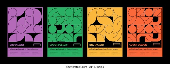 A beautiful horizontal poster with a minimalistic aesthetic design in the Bauhaus style, a brutal cover with abstract geometric shapes. Vector illustration