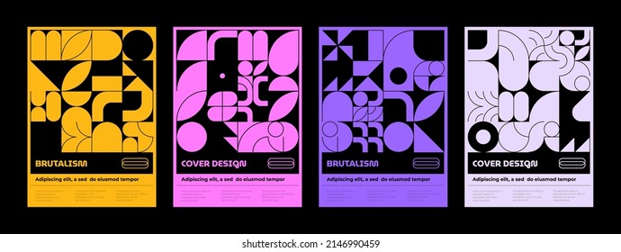 A beautiful horizontal poster with a minimalistic aesthetic design in the Bauhaus style, a brutal cover with abstract geometric shapes. Vector illustration