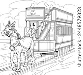 A beautiful horse car running in reline, colouring page