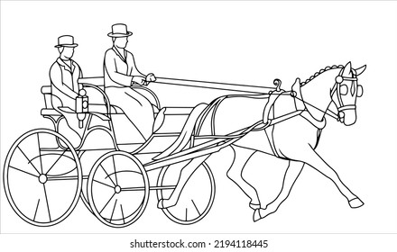 Beautiful horse driving dressage carriage. Horse combined driving. equestrian sport horse driving trials. Isolated white background. Traditional harness horse with carriage.