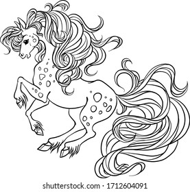 Beautiful horse fabulous. Horse maned vector. Coloring book page. Coloring book for children's creativity. Character cartoon horse with a long mane. Long hair coloring.