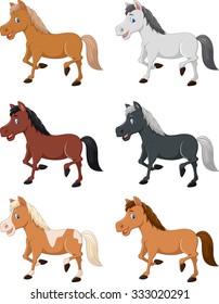 Beautiful horse pony collection set isolated on transparent background 