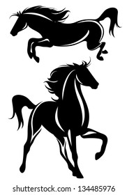 beautiful horses black and white design - detailed vector outline