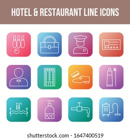 Hermoso hotel y restaurante 12 iconos vectoriales	