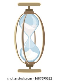 Beautiful hourglass in cartoon style. Clock with flowing sand.