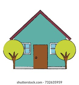 beautiful house building with trees