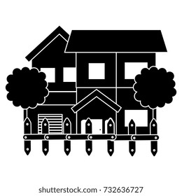 beautiful house building with trees and fence
