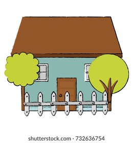 beautiful house building with trees and fence