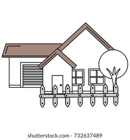 beautiful house building with trees and fence