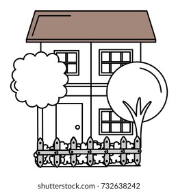 beautiful house building with trees and fence
