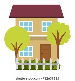 beautiful house building with trees and fence