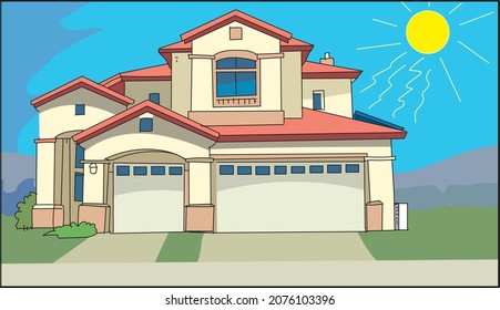 Hermosa casa de día, vector